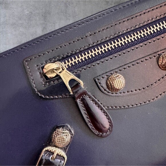 BALENCIAGA Purple Leather & Patent Leather Silver Stud Zip Around Wallet - Picture 10 of 10